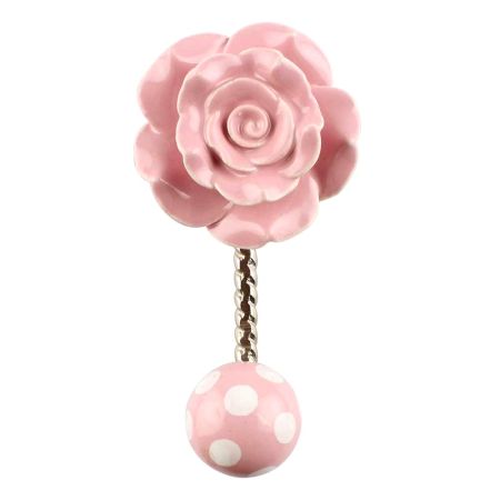 Pink Flower Ceramic Wall Hook in Silver Fitting